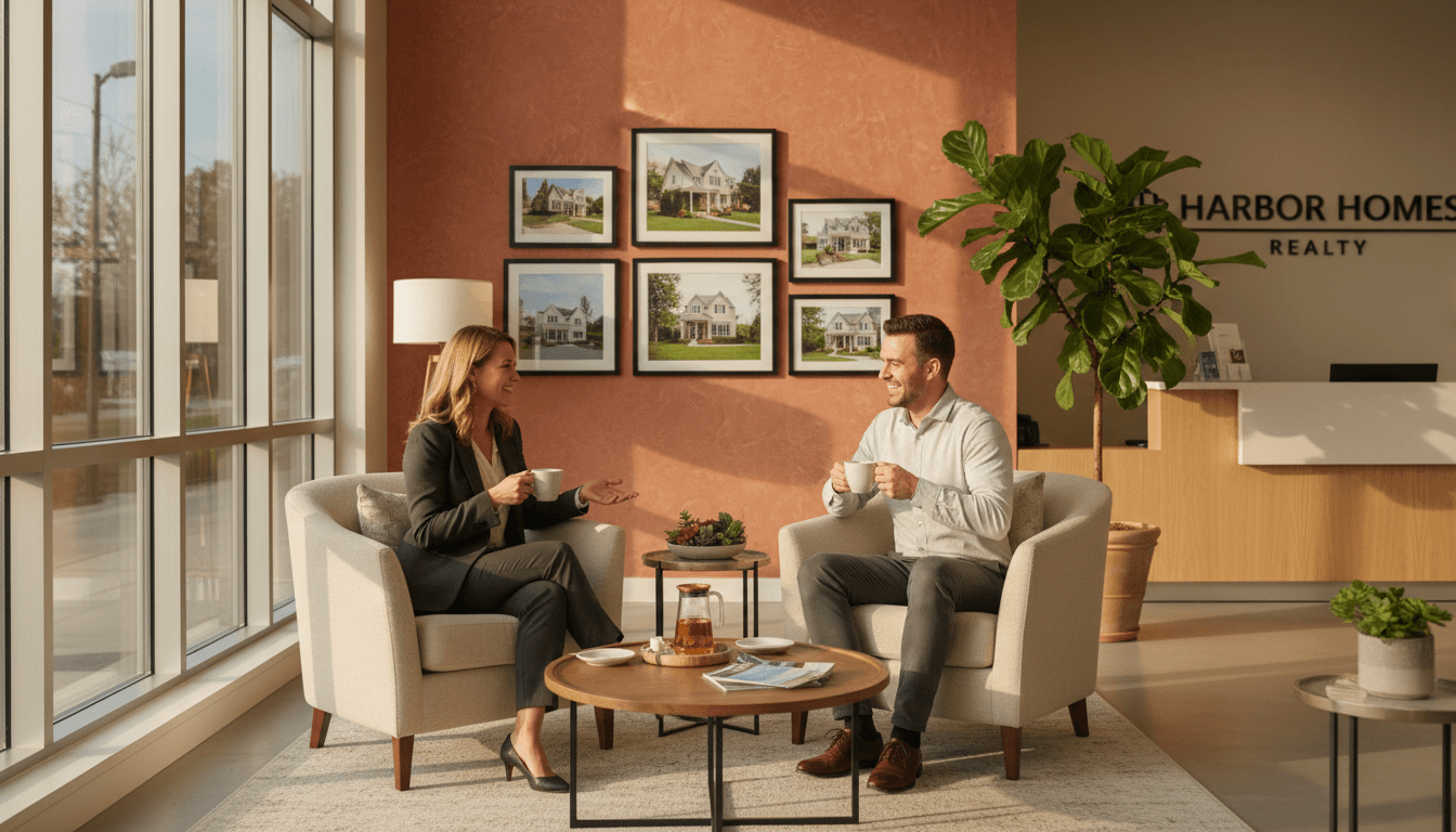 Client meeting in welcoming real estate office