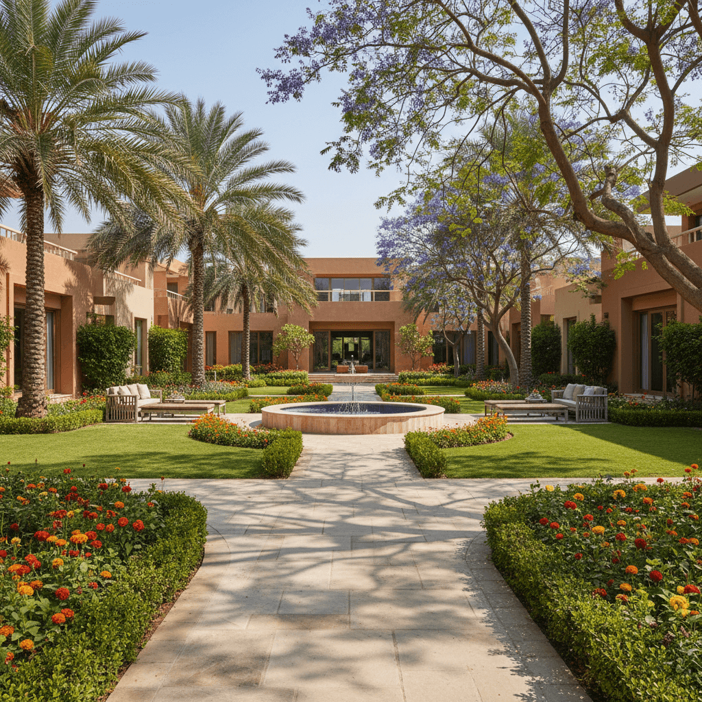 Well-designed outdoor courtyard and landscaping