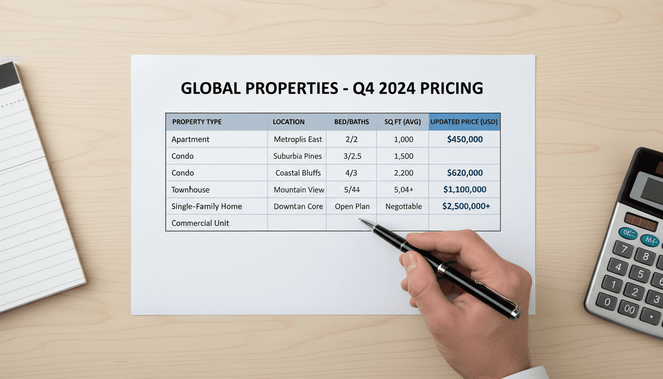 Property pricing information and rate card