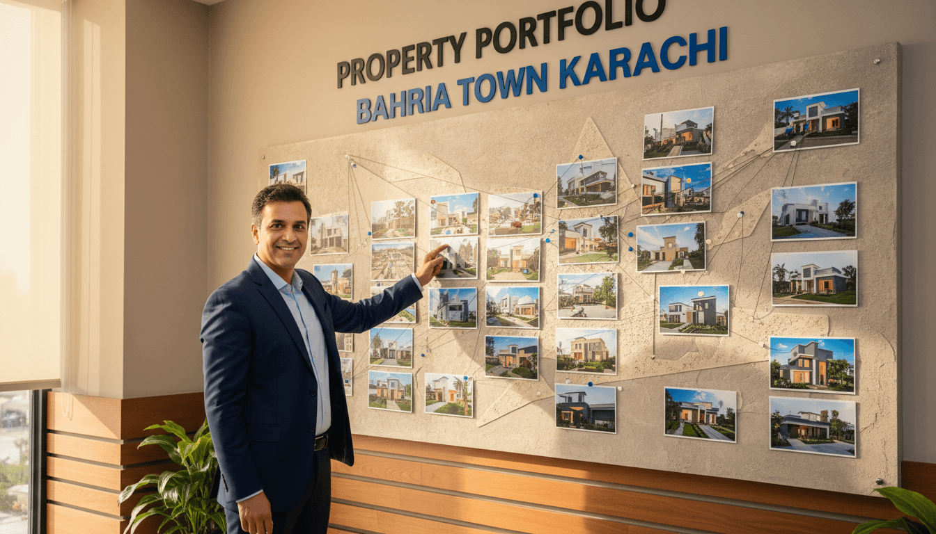 Real estate agent with Bahria Town property map