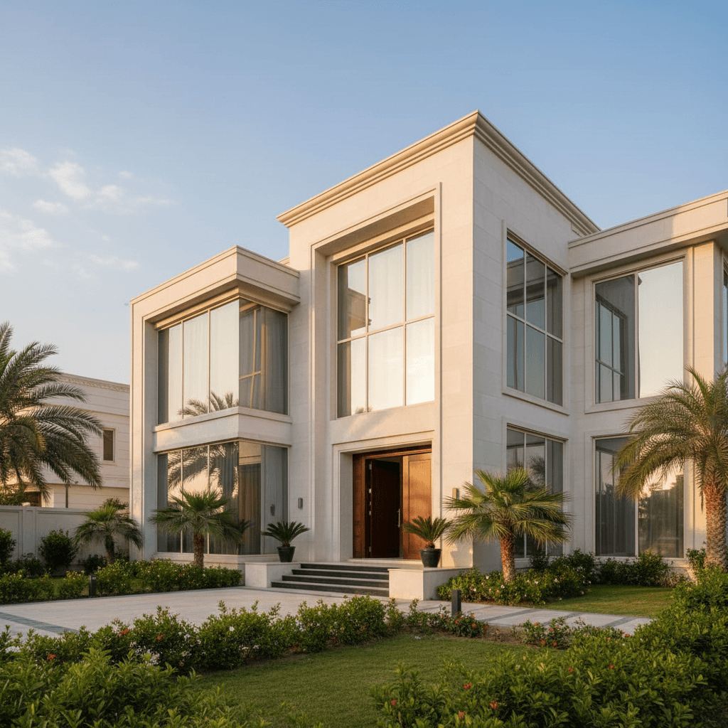 Modern luxury villa exterior with elegant facade
